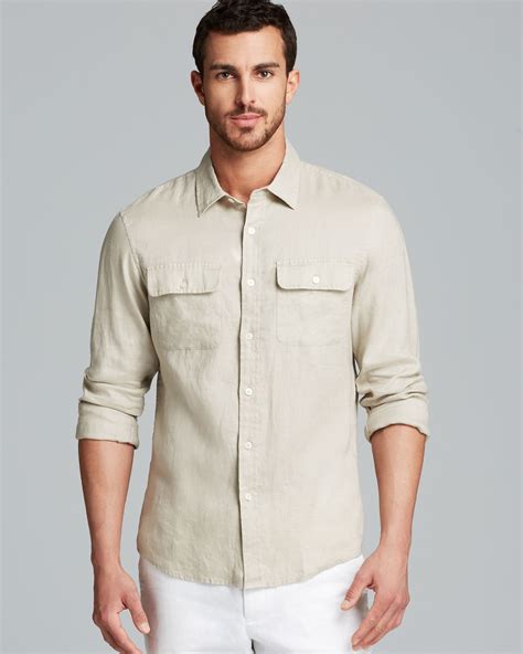 michael kors beig mens dress shirt|Michael Kors men's linen shirt.